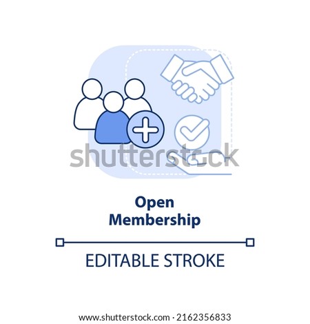Open membership light blue concept icon. Cooperative society advantage abstract idea thin line illustration. Recruitment. Isolated outline drawing. Editable stroke. Arial, Myriad Pro-Bold fonts used