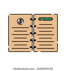 Open menu book Icon Illustration with bright colour palette in flat design style Ideal for cafe branding, menus, and coffee-themed designs.
