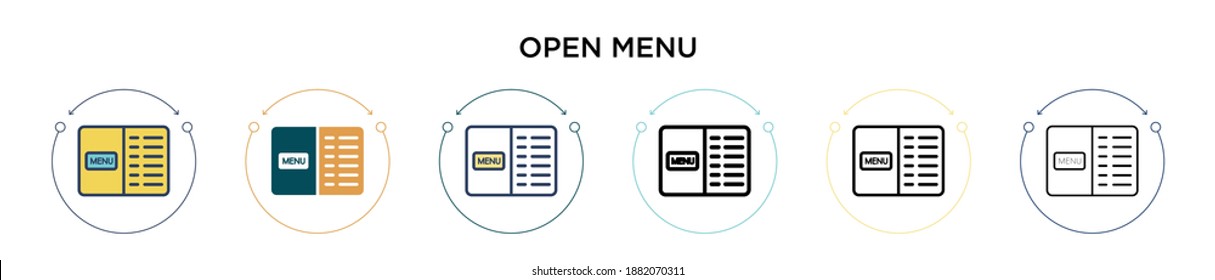 Open menu icon in filled, thin line, outline and stroke style. Vector illustration of two colored and black open menu vector icons designs can be used for mobile, ui, web