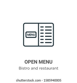 Open menu outline vector icon. Thin line black open menu icon, flat vector simple element illustration from editable bistro and restaurant concept isolated on white background