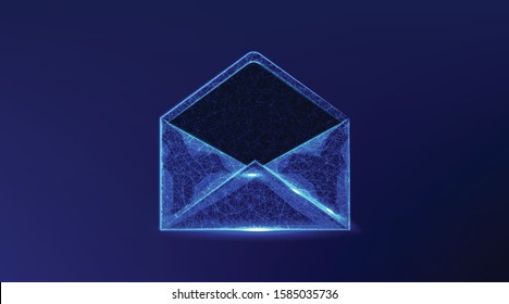 open message, letter. abstract low poly wireframe mesh design. from connecting dot and line. vector illustration on blue background