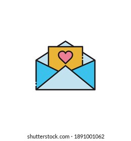 Open message lineal color icon with heart. love message icon. simple design editable. Design template vector
