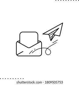 open message and paper airplane, subscribe vector icon in outline