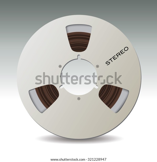 Open metal reel with tape for professional\
sound recording. Vector\
illustration
