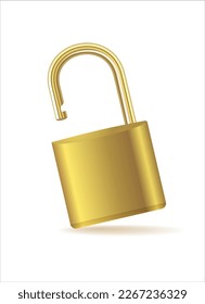 Offenes Metallgold-Schloss-Symbol. Design-Vorlage in Gold, Stahlpadlock für den Datenschutz, Web und mobile Anwendungen. Vektorgrafik