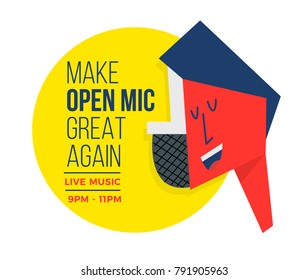 Open Mic Concept for Live Music. Man and Mic Vector illustration.
