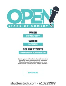 Open Mic Concept Poster. Venue, Date And Ticket Template For A Comedy Show. Vector Illustration. Eps10