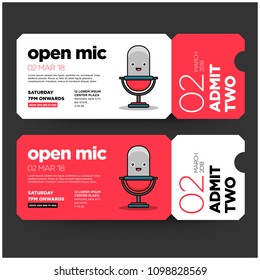 Open Mic Invitation Design with Date Venue and Time Admit Two Template