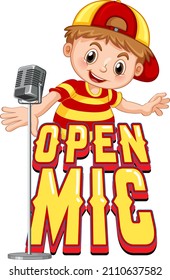 Open Mic Logo Design With Singer Boy Cartoon Character Illustration