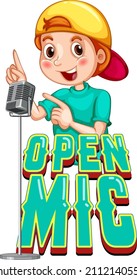 Open Mic Logo Design With Singer Boy Cartoon Character Illustration