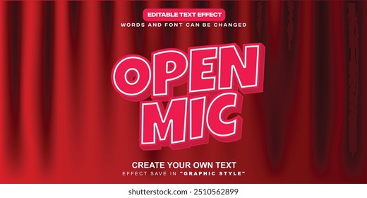 Open Mic neon 3d editable text effect template