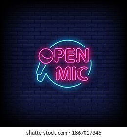 Open Mic Neon Signs Style Text Vector