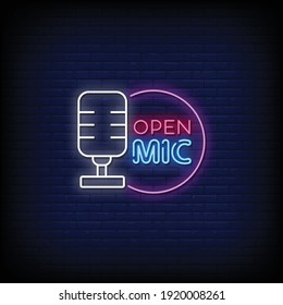 Open Mic Neon Signs Style Text Vector