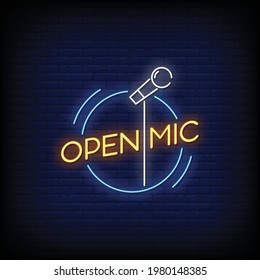 Open Mic Neon Signs Style Text Vector