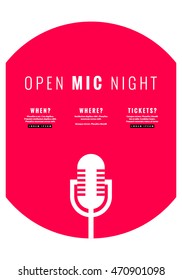 Open Mic Night (Flat Style Vector Illustration Performance Show Poster Design) with Where, When And Ticket Details