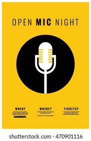 Open Mic Night (Flat Style Vector Illustration Performance Show Poster Design) With Where, When And Ticket Details