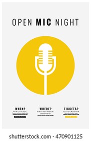 Open Mic Night (Flat Style Vector Illustration Performance Show Poster Design) with Where, When And Ticket Details