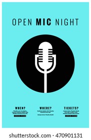 Open Mic Night (Flat Style Vector Illustration Performance Show Poster Design) with Where, When And Ticket Details