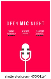 Open Mic Night (Flat Style Vector Illustration Performance Show Poster Design) with Where, When And Ticket Details