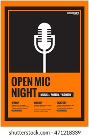 Open Mic Night! (Flat Style Vector Illustration Performance Show Poster Design) With Where, When And Ticket Details