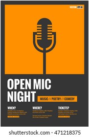 Open Mic Night! (Flat Style Vector Illustration Performance Show Poster Design) with Where, When And Ticket Details