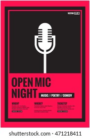 Open Mic Night! (Flat Style Vector Illustration Performance Show Poster Design) with Where, When And Ticket Details