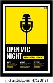 Open Mic Night! (Flat Style Vector Illustration Performance Show Poster Design) with Where, When And Ticket Details