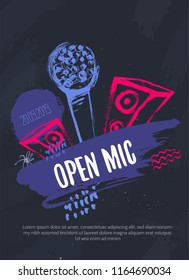 Open Mic Night Grunge Illustration For Poster On Dark Background