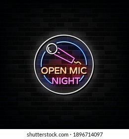 Open Mic Night Neon Signs Vector. Design Template Neon Style