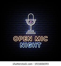 Open Mic Night Neon Signs Style Text Vector