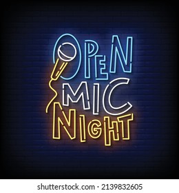 Open Mic Night Neon Signs Style Text Vector