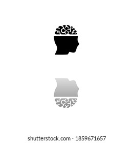 Open mind. Black symbol on white background. Simple illustration. Flat Vector Icon. Mirror Reflection Shadow. Can be used in logo, web, mobile and UI UX project
