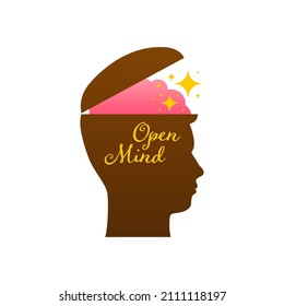 Open mind. Cartoon icon on light backdrop. Mental health concept. Business concept. Creative idea banner. Human anatomy