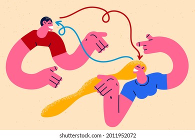 Open mind empathy and intelligence concept. Man and woman cartoon characters feeling positive chatting with arrow joining their minds and brains vector illustration