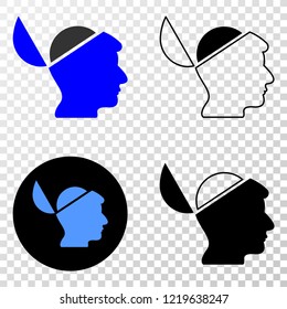 Open mind EPS vector pictograph with contour, black and colored versions. Illustration style is flat iconic symbol on chess transparent background.