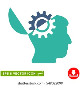 Open Mind Gear EPS vector pictogram. Illustration style is flat iconic bicolor cobalt and cyan symbol on white background.