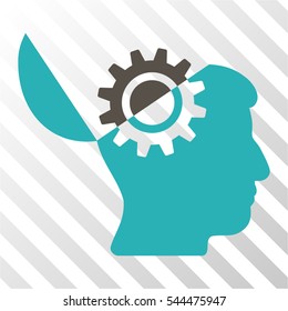 Open Mind Gear vector icon. Illustration style is flat iconic bicolor grey and cyan symbol on a hatch transparent background.