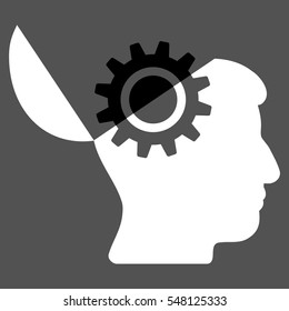 Open Mind Gear vector icon. Style is flat graphic bicolor symbol, black and white colors, gray background.