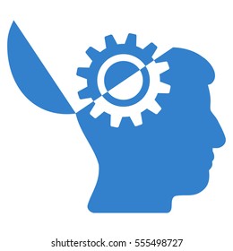 Open Mind Gear vector pictogram. Style is flat graphic symbol, cobalt color, white background.
