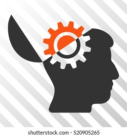 Open Mind Gear vector pictograph. Illustration style is flat iconic bicolor orange and gray symbol on a hatch transparent background.