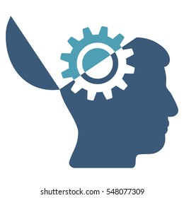 Open Mind Gear vector pictograph. Style is flat graphic bicolor symbol, cyan and blue colors, white background.