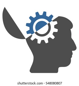 Open Mind Gear vector pictograph. Style is flat graphic bicolor symbol, cobalt and gray colors, white background.