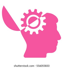 Open Mind Gear vector pictograph. Style is flat graphic symbol, pink color, white background.