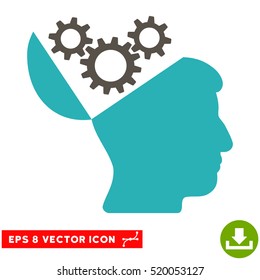 Open Mind Gears EPS vector pictogram. Illustration style is flat iconic bicolor grey and cyan symbol on white background.