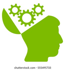 Open Mind Gears vector pictogram. Style is flat graphic symbol, eco green color, white background.