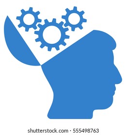 Open Mind Gears vector pictograph. Style is flat graphic symbol, cobalt color, white background.