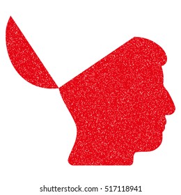 Open Mind grainy textured icon for overlay watermark stamps. Flat symbol with dirty texture. Dotted vector red ink rubber seal stamp with grunge design on a white background.