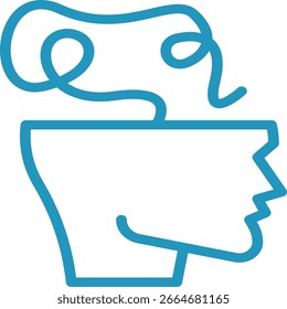 Open Mind Icon with Abstract Steam, Blue Outline, Vector Illustr