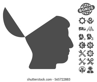 Open Mind icon with bonus configuration images. Vector illustration style is flat iconic gray symbols on white background.