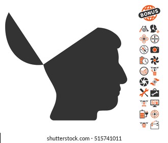 Open Mind Icon With Bonus Drone Service Clip Art. Vector Illustration Style Is Flat Iconic Symbols On White Background.